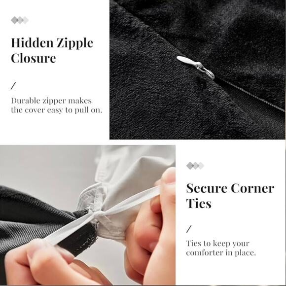 🆕 Black Velvet Duvet Set Luxury Bedding High End Hotel Vibes Moody Dark NEW - Picture 5 of 9